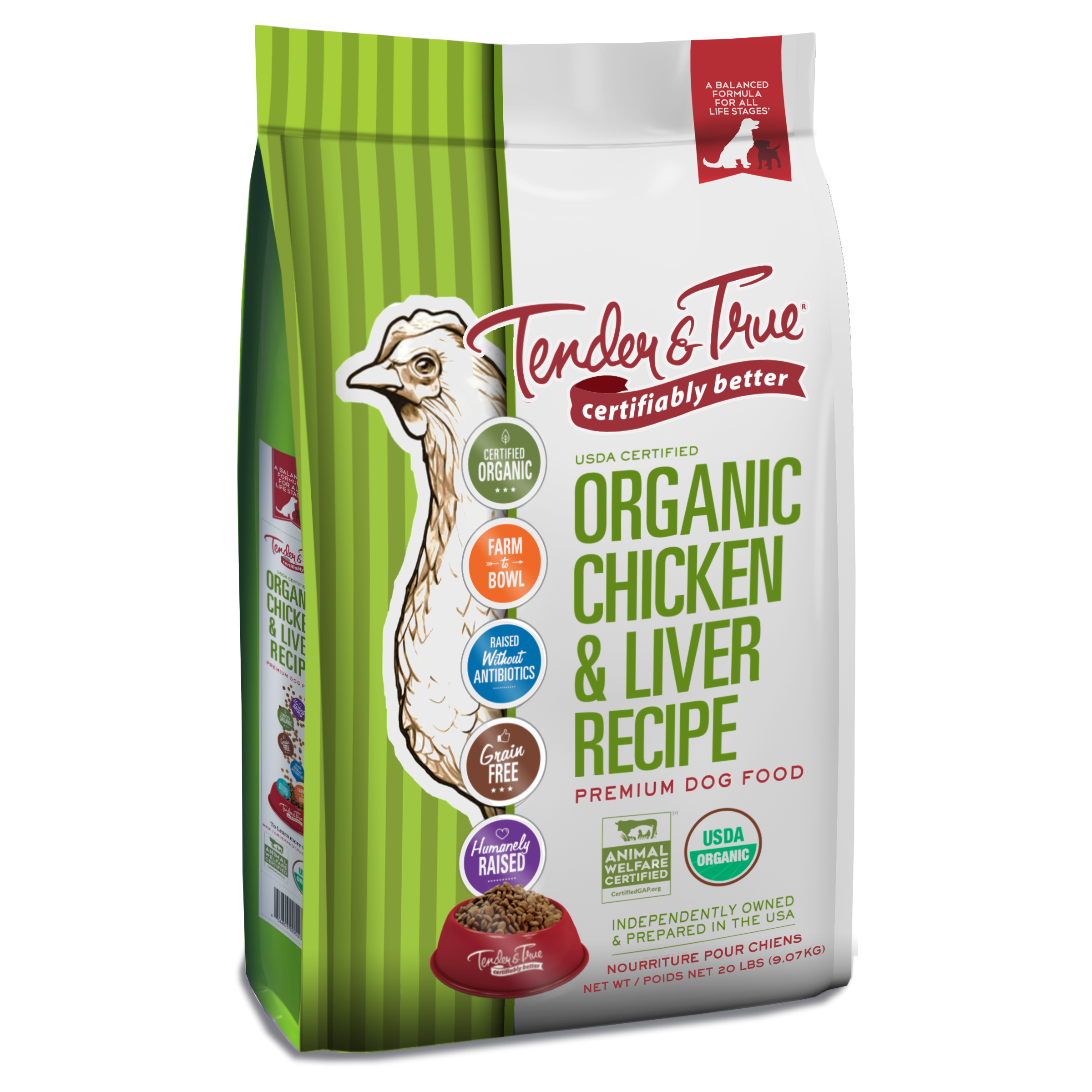 Organic Chicken & Liver Recipe Dry Dog Food – Tender & True Pet