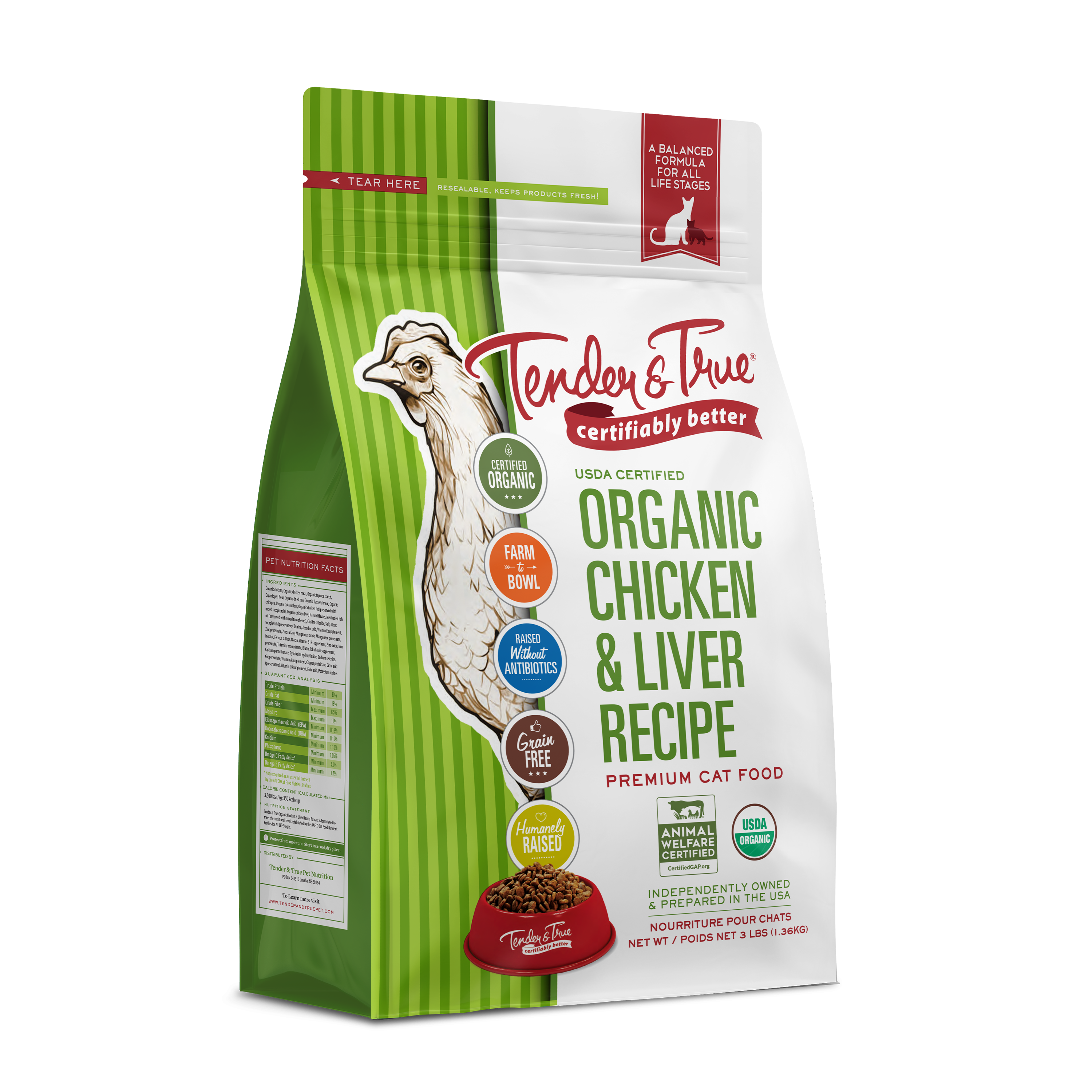Tender & True Organic Chicken & Liver Recipe Dry Cat Food